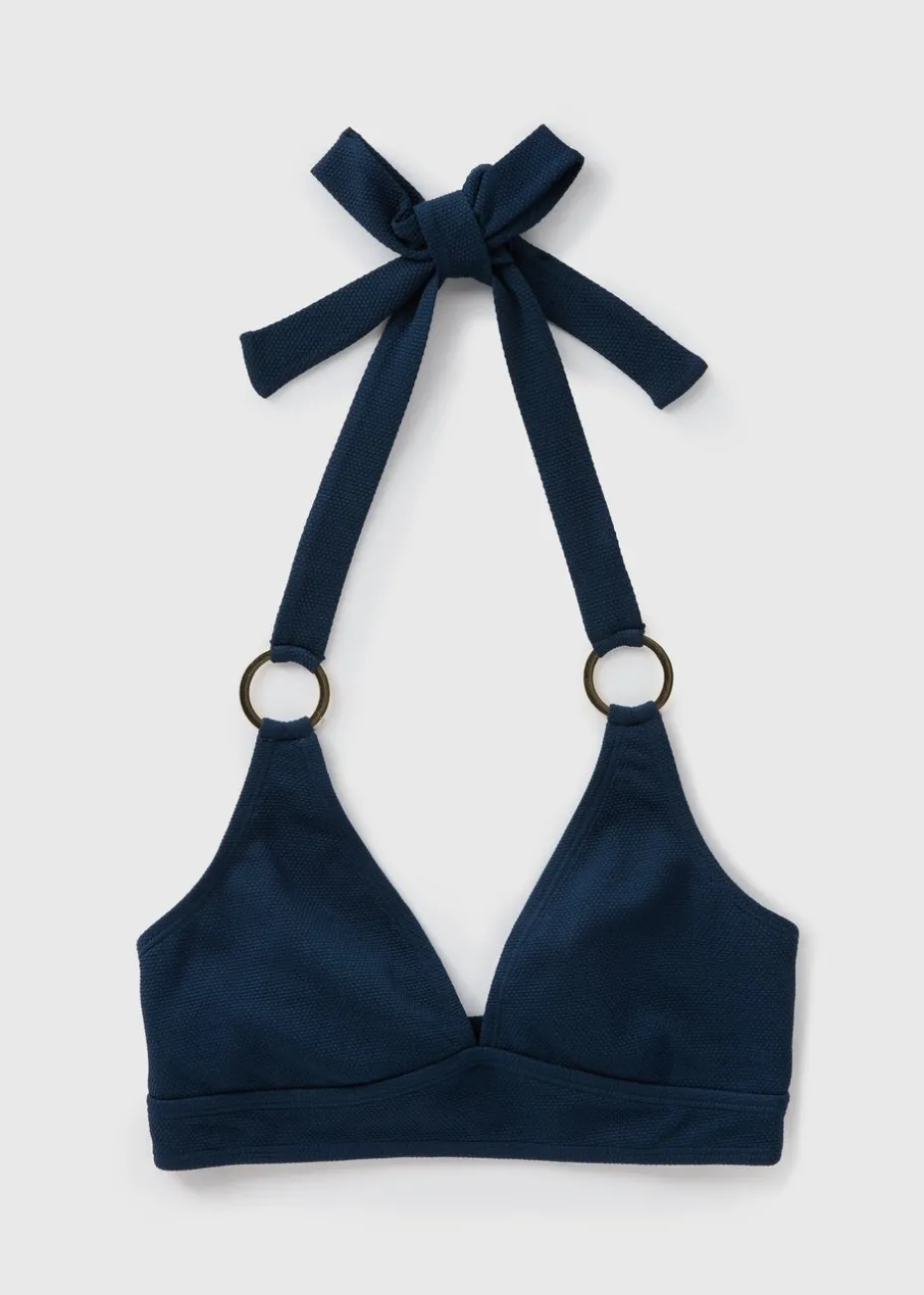 Navy V-Neck Bikini Top