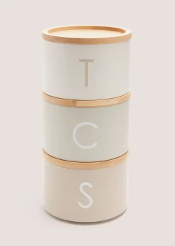 Neutral Metal Tea Coffee & Sugar Stackable Canisters