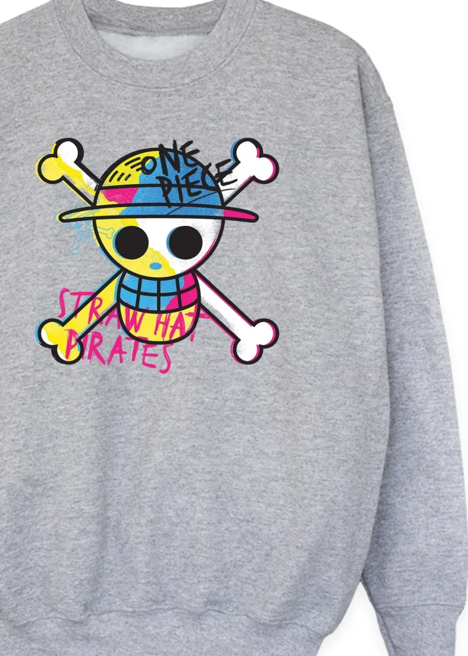 One Piece Kids Grey Straw Hat Pirate Sweatshirt (3-13 yrs)