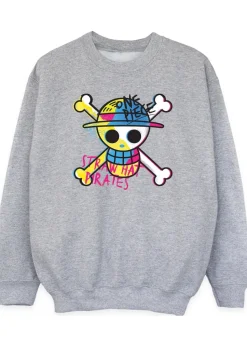 One Piece Kids Grey Straw Hat Pirate Sweatshirt (3-13 yrs)