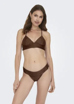 ONLY Brown Ribbed Bikini Bottoms