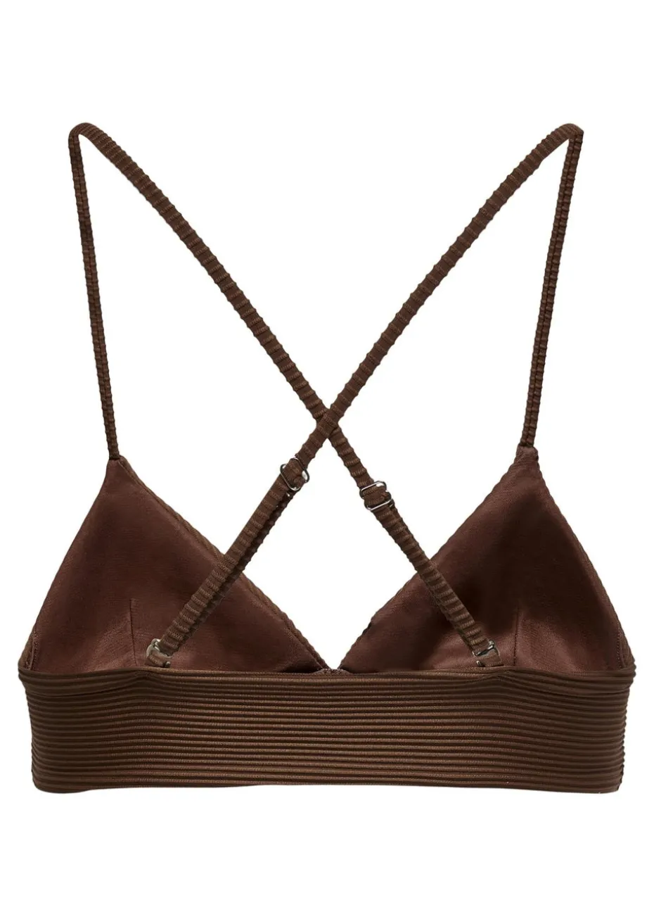 ONLY Brown Ribbed Bikini Top