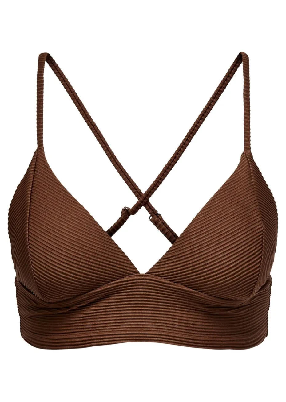ONLY Brown Ribbed Bikini Top