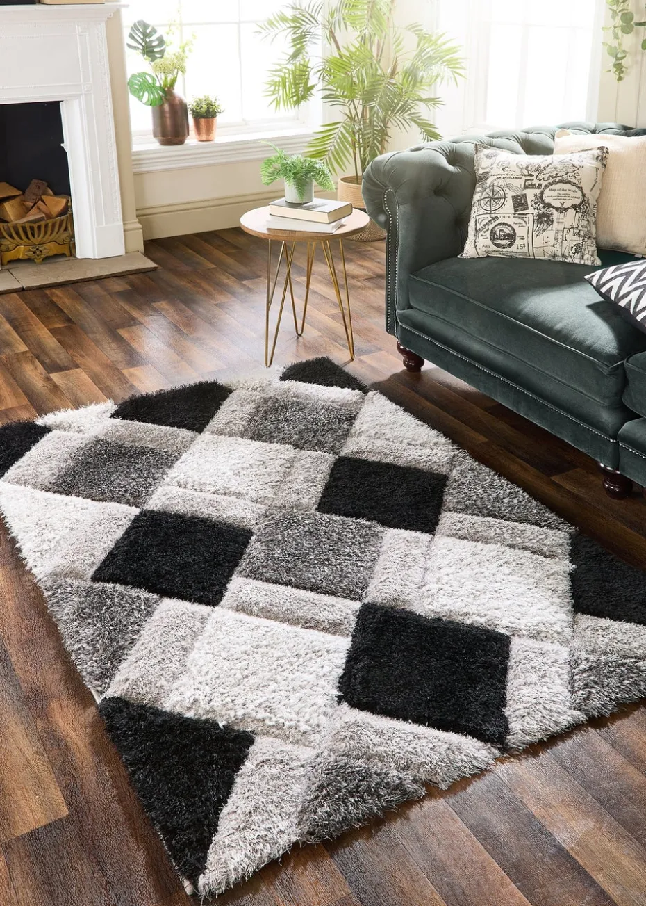 Origins Grey 3D GEO Shaggy Rug