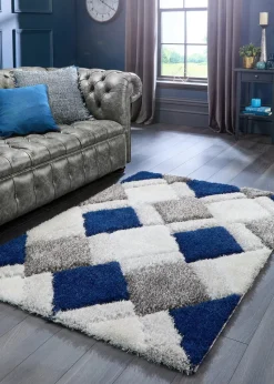 Origins Navy 3D GEO Shaggy Rug