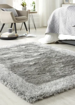 Origins Silver Shimmer Shaggy Border Rug