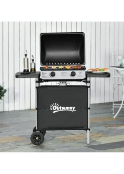 Outsunny 2 Burner Gas Barbecue Grill Propane Gas Cooking BBQ 5.6 kW with Side Shelves Wheels