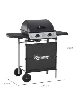 Outsunny 2 Burner Gas Barbecue Grill Propane Gas Cooking BBQ 5.6 kW with Side Shelves Wheels