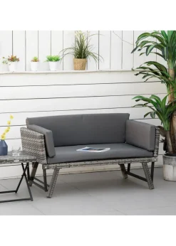 Outsunny 2 in 1Rattan Folding Chaise Lounger w/ Cushion