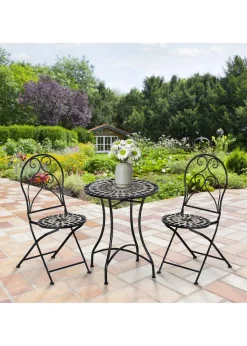 Outsunny 3 PCs Garden Bistro Set with Balcony Table and Chairs Metal Frame