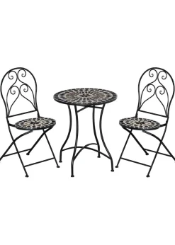 Outsunny 3 PCs Garden Bistro Set with Balcony Table and Chairs Metal Frame