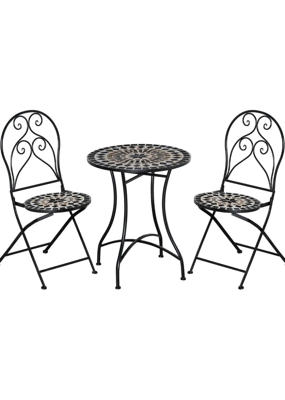 Outsunny 3 PCs Garden Bistro Set with Balcony Table and Chairs Metal Frame