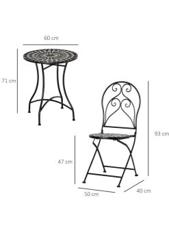 Outsunny 3 PCs Garden Bistro Set with Balcony Table and Chairs Metal Frame