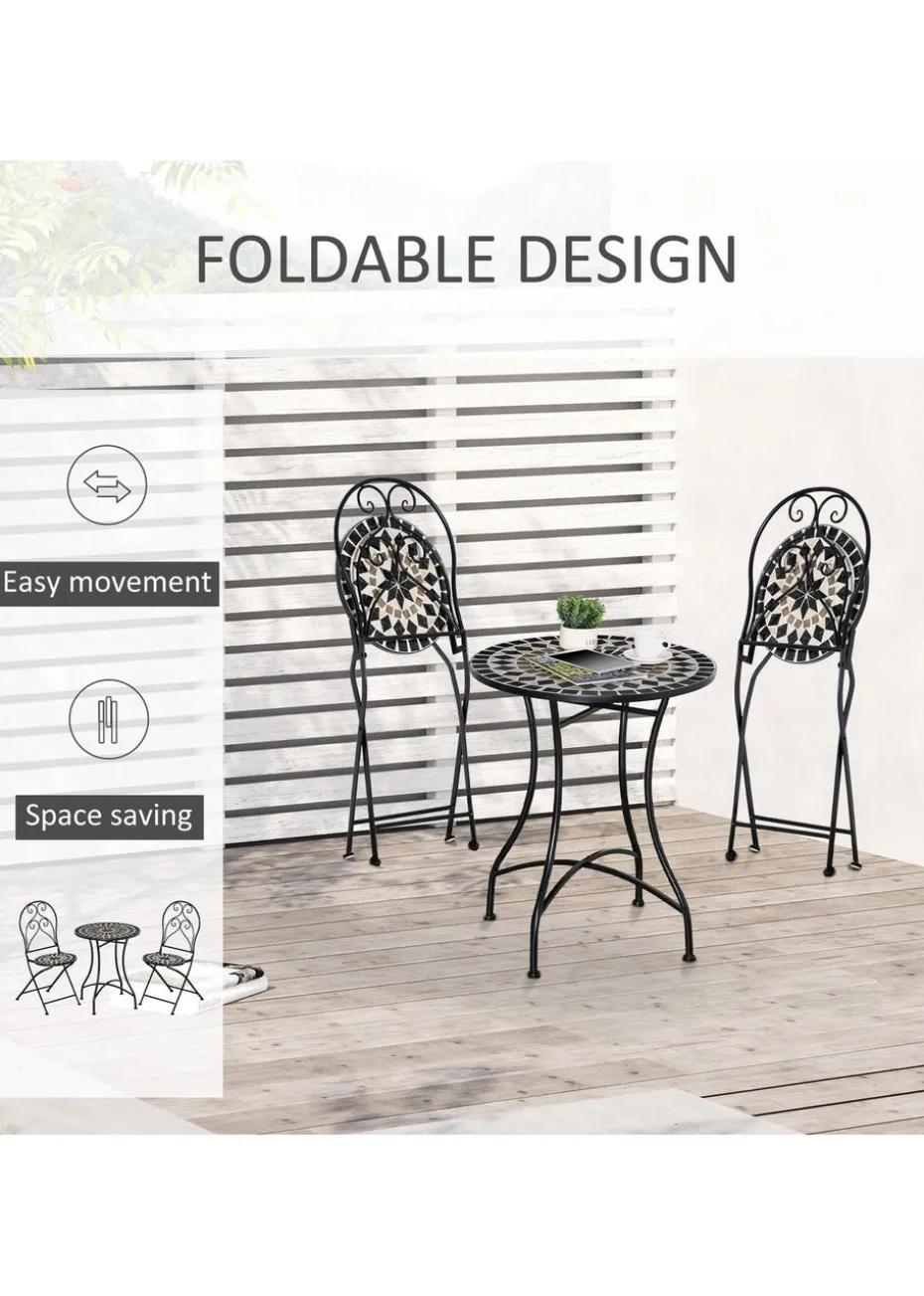 Outsunny 3 PCs Garden Bistro Set with Balcony Table and Chairs Metal Frame