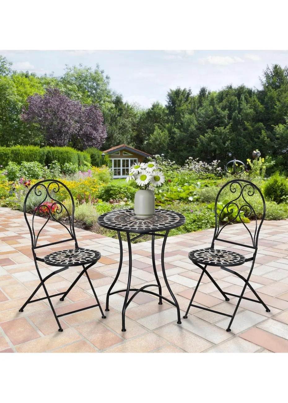 Outsunny 3 PCs Garden Bistro Set with Balcony Table and Chairs Metal Frame