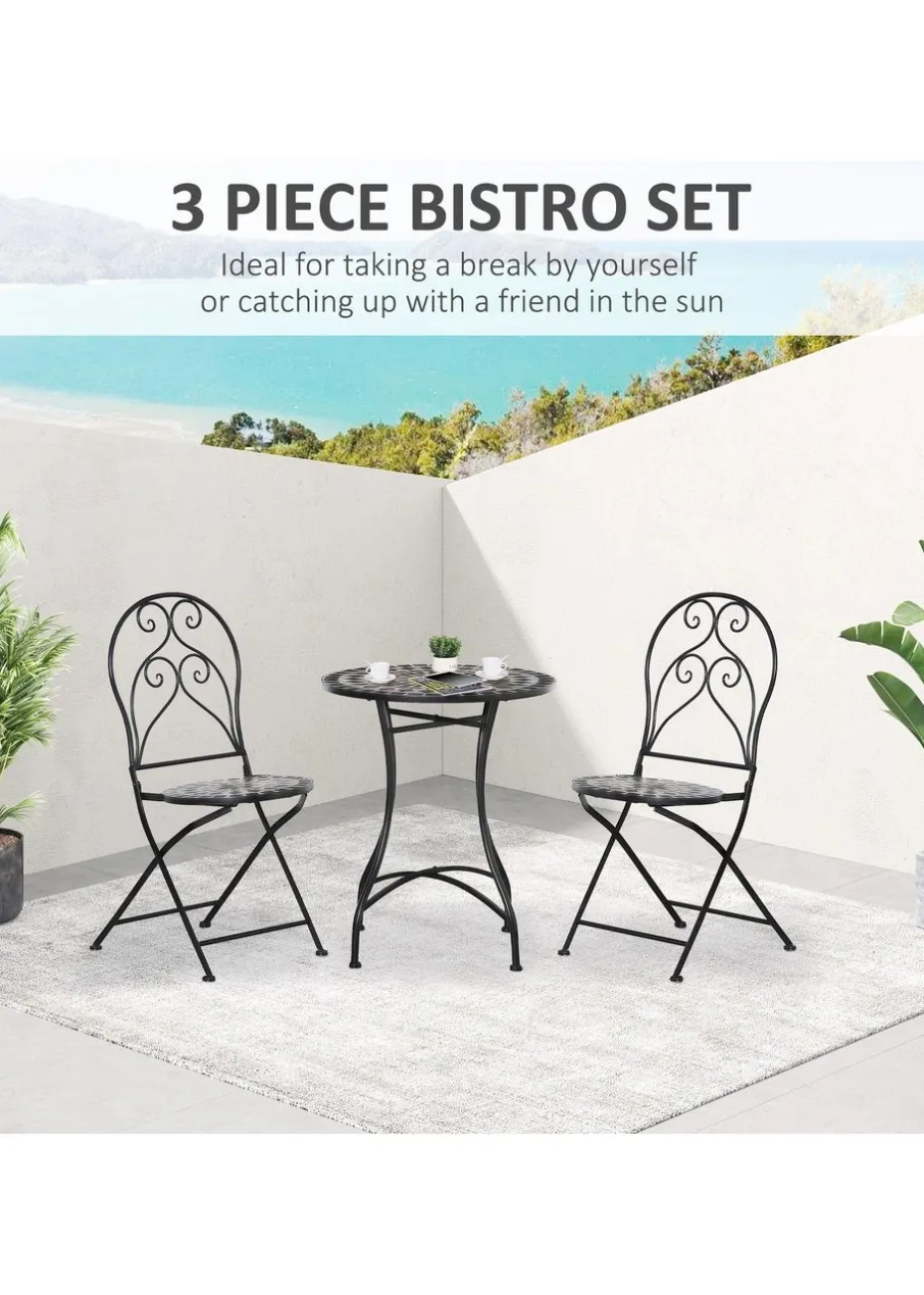 Outsunny 3 PCs Garden Bistro Set with Balcony Table and Chairs Metal Frame