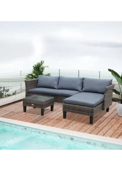 Outsunny 3 Pcs Garden Sofa PE Rattan Set - Grey