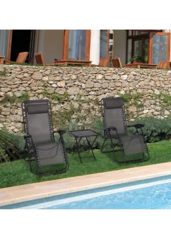 Outsunny 3 PCs Sun Lounger Table & Chairs Set with Cup Holders