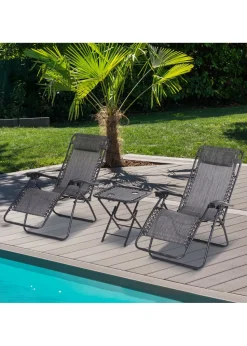 Outsunny 3 PCs Sun Lounger Table & Chairs Set with Cup Holders