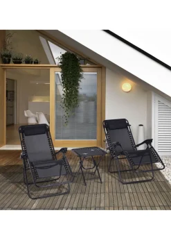 Outsunny 3 PCs Sun Lounger Table & Chairs Set with Cup Holders