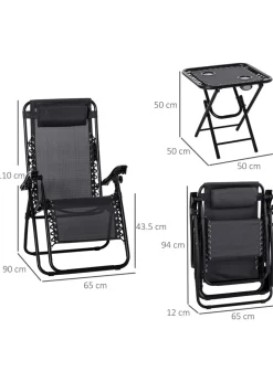 Outsunny 3 PCs Sun Lounger Table & Chairs Set with Cup Holders