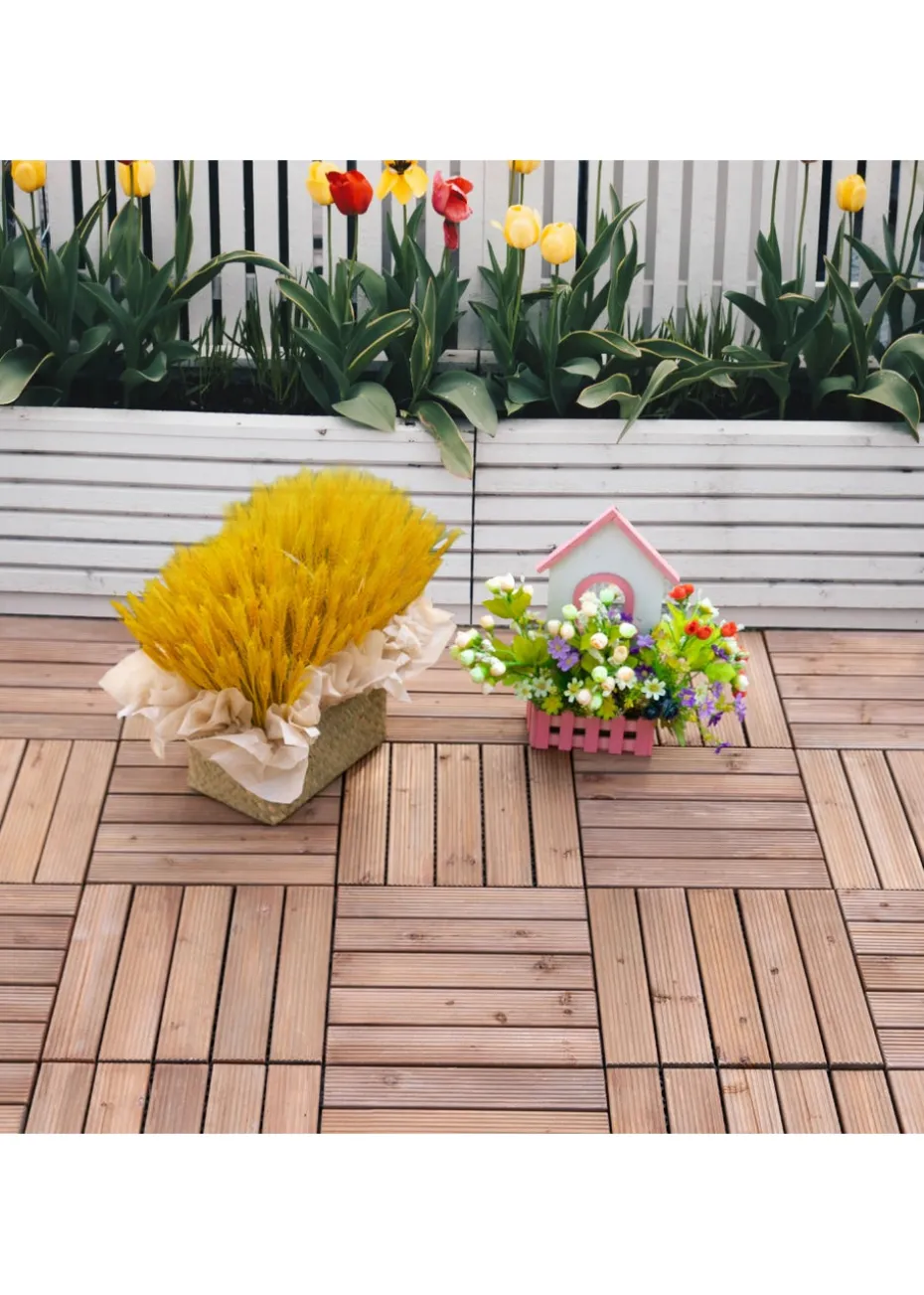 Outsunny 27 Pcs Wooden Interlocking Decking Tiles