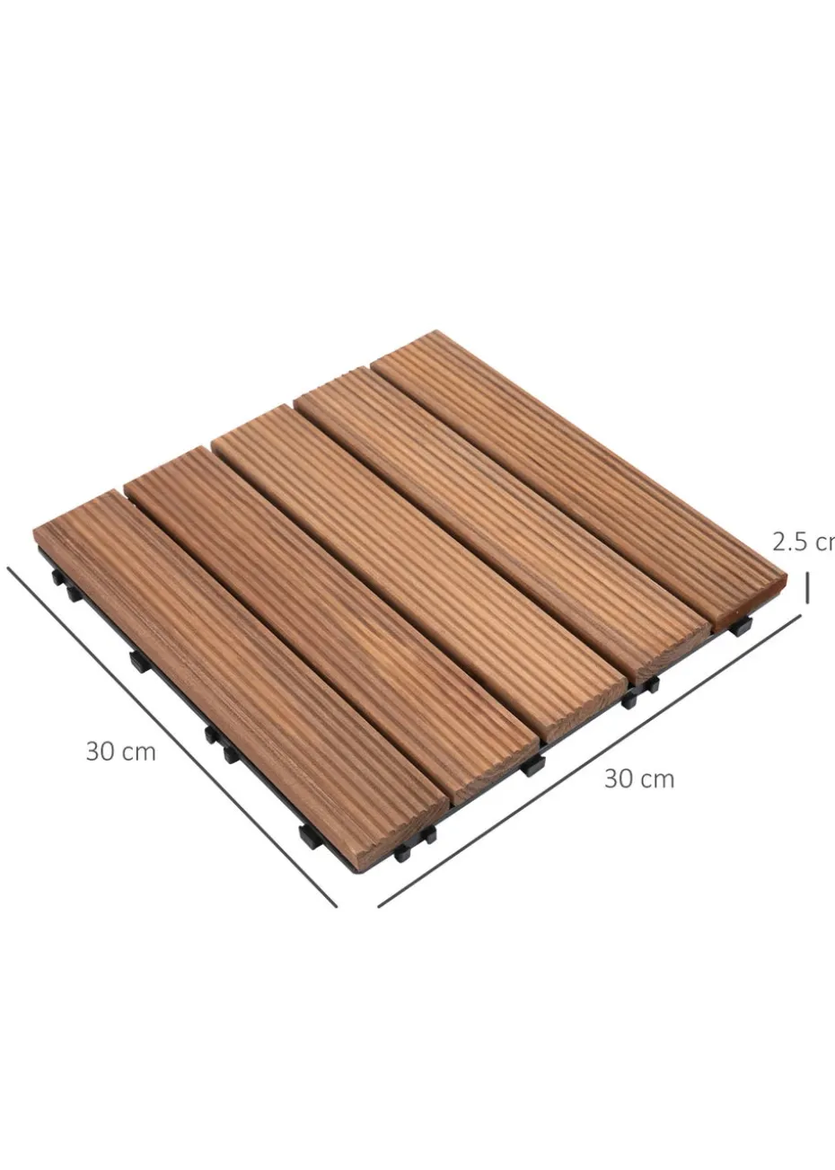 Outsunny 27 Pcs Wooden Interlocking Decking Tiles