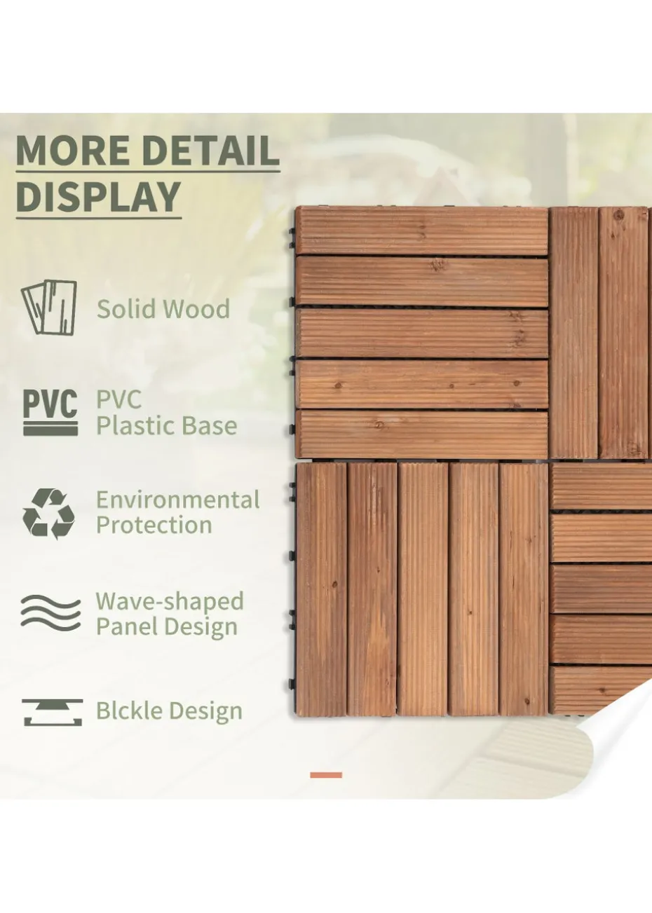 Outsunny 27 Pcs Wooden Interlocking Decking Tiles