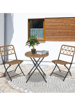 Outsunny 3 Piece Foldable Rattan Bistro Set