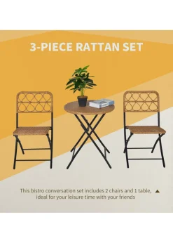 Outsunny 3 Piece Foldable Rattan Bistro Set