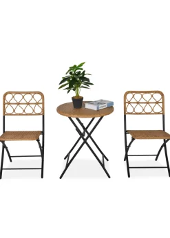 Outsunny 3 Piece Foldable Rattan Bistro Set