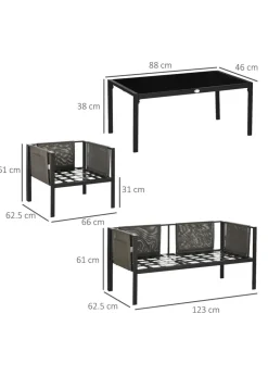 Outsunny 4 Piece Garden Sofa Set w/ Tempered Glass Coffee Table Padded Cushions