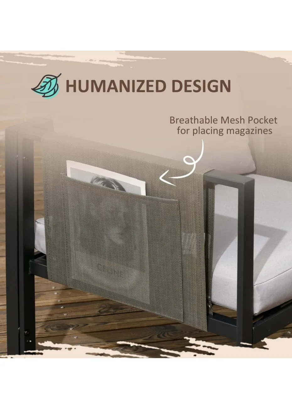 Outsunny 4 Piece Garden Sofa Set w/ Tempered Glass Coffee Table Padded Cushions