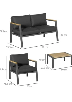 Outsunny 4 Piece Outdoor Conversation Furniture Set with Coffee Table & Cushions