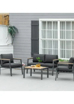 Outsunny 4 Piece Outdoor Conversation Furniture Set with Coffee Table & Cushions