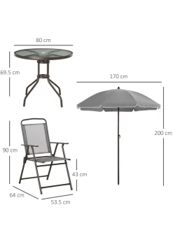 Outsunny 6 Piece Patio Dining Set with Garden Umbrella 4 Folding Chairs Grey