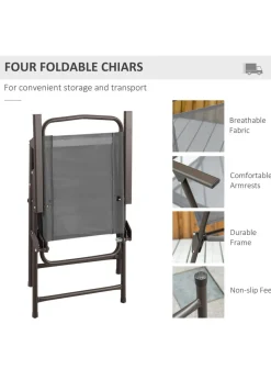 Outsunny 6 Piece Patio Dining Set with Garden Umbrella 4 Folding Chairs Grey