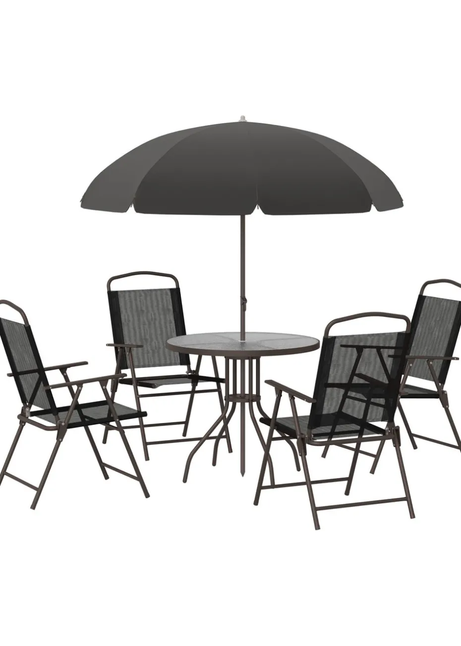 Outsunny 6 Piece Patio Dining Set with Umbrella with Folding Chairs