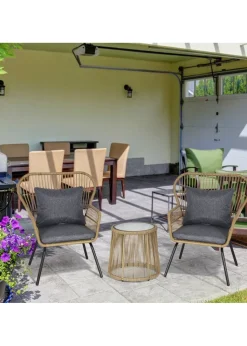 Outsunny 3 Piece Rattan Garden Furniture Set with Cushions