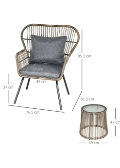 Outsunny 3 Piece Rattan Garden Furniture Set with Cushions