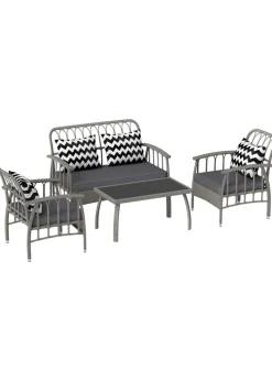 Outsunny 4 Piece Rattan Garden Furniture Set with Adjustable Back Grey