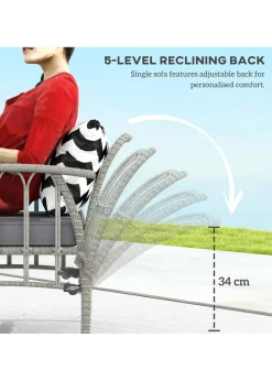 Outsunny 4 Piece Rattan Garden Furniture Set with Adjustable Back Grey