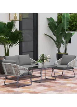 Outsunny 4 Piece Rattan Garden Furniture Set with Cushions