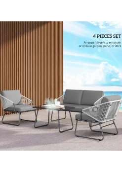 Outsunny 4 Piece Rattan Garden Furniture Set with Cushions
