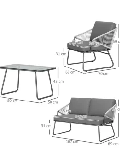 Outsunny 4 Piece Rattan Garden Furniture Set with Cushions