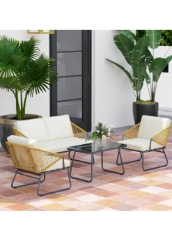 Outsunny 4 Piece Rattan Garden Furniture Set with Cushions