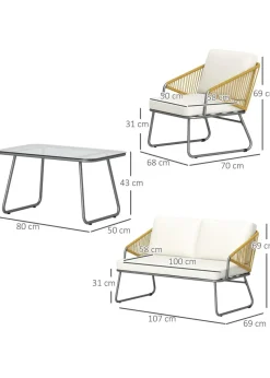 Outsunny 4 Piece Rattan Garden Furniture Set with Cushions