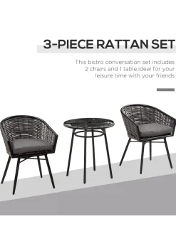 Outsunny 3 Piece Resin Wicker Bistro Outdoor Furniture Set