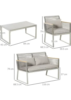 Outsunny 4 Piece Rope Rattan Effect Outdoor Furniture Set