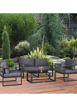 Outsunny 4 Pieces Garden Sectional Sofa Table Furniture Set Aluminium w/ Cushion